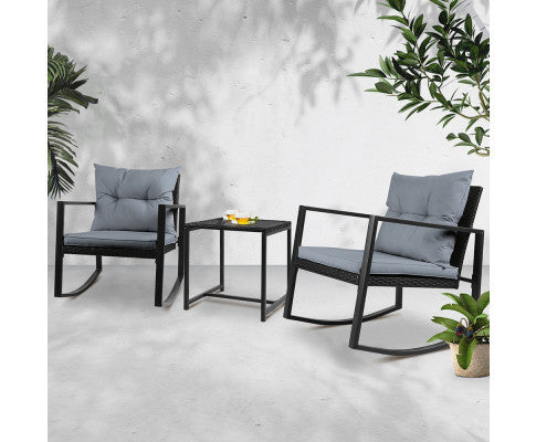 Adaline Indoor/ Outdoor 3 Piece Rocking Set - Black