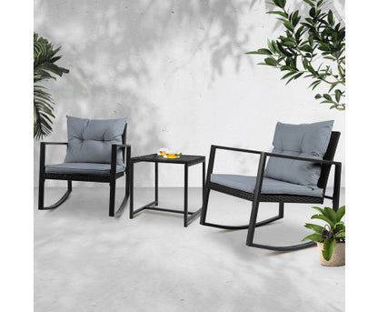 ADALINE INDOOR/ OUTDOOR 3 PIECE ROCKING SET - BLACK