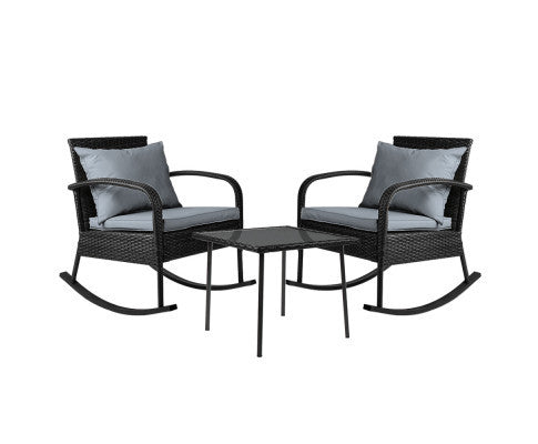 CLARENCE INDOOR/ OUTDOOR 3 PIECE ROCKING SET - BLACK