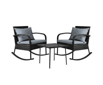 CLARENCE INDOOR/ OUTDOOR 3 PIECE ROCKING SET - BLACK