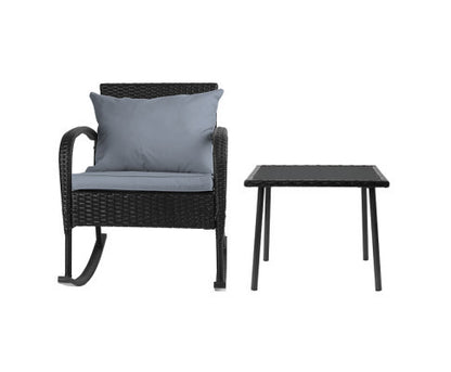CLARENCE INDOOR/ OUTDOOR 3 PIECE ROCKING SET - BLACK