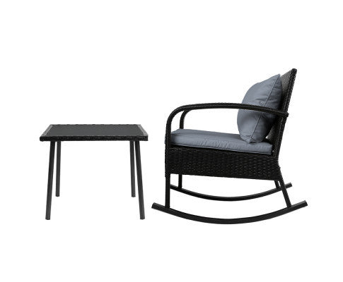 CLARENCE INDOOR/ OUTDOOR 3 PIECE ROCKING SET - BLACK