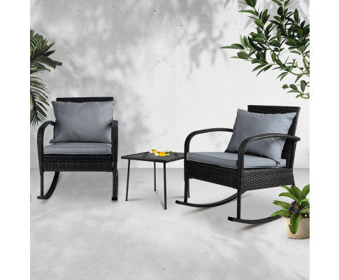Clarence Indoor/ Outdoor 3 Piece Rocking Set - Black