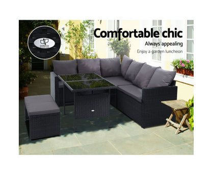 ASTERIN INDOOR/ OUTDOOR  8-SEATER SOFA DINING SETTING - BLACK