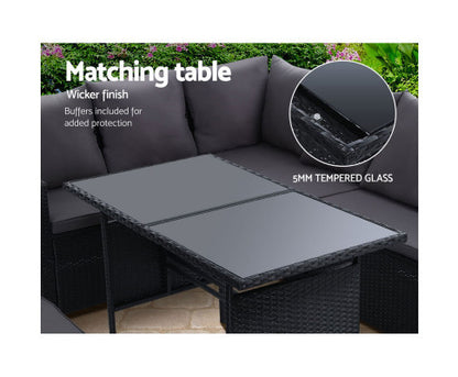 ASTERIN INDOOR/ OUTDOOR  8-SEATER SOFA DINING SETTING - BLACK