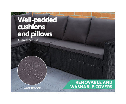 ASTERIN INDOOR/ OUTDOOR  8-SEATER SOFA DINING SETTING - BLACK