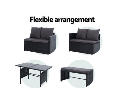 ASTERIN INDOOR/ OUTDOOR  8-SEATER SOFA DINING SETTING - BLACK