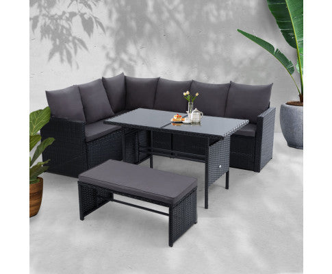 Asterin Indoor/ Outdoor 8-seater Sofa Dining Setting - Black