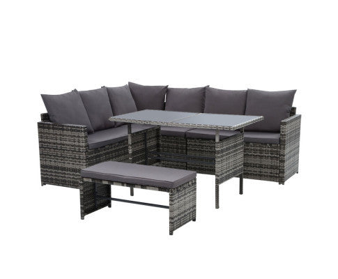 ASTERIN INDOOR/ OUTDOOR  8-SEATER SOFA DINING SETTING - MIXED GREY