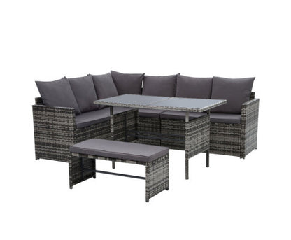 ASTERIN INDOOR/ OUTDOOR  8-SEATER SOFA DINING SETTING - MIXED GREY