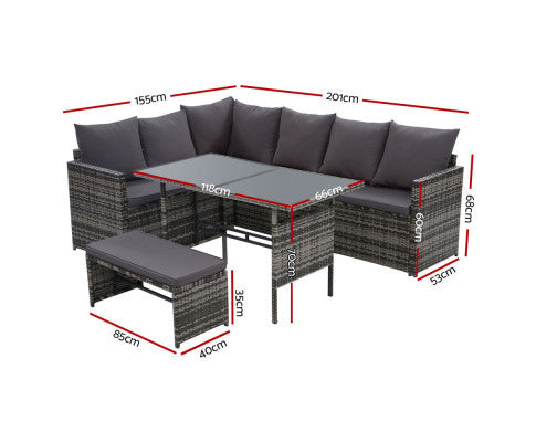 ASTERIN INDOOR/ OUTDOOR  8-SEATER SOFA DINING SETTING - MIXED GREY