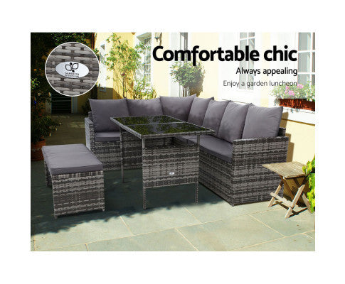 ASTERIN INDOOR/ OUTDOOR  8-SEATER SOFA DINING SETTING - MIXED GREY