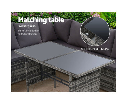 ASTERIN INDOOR/ OUTDOOR  8-SEATER SOFA DINING SETTING - MIXED GREY