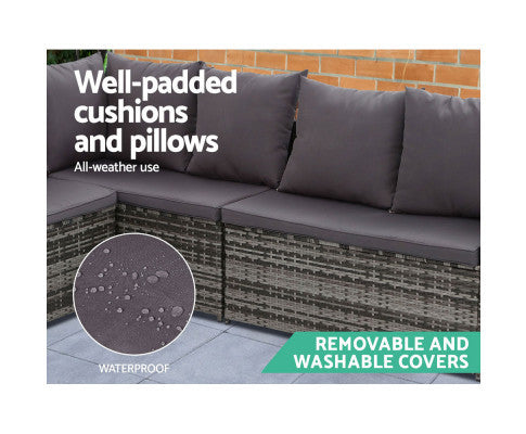 ASTERIN INDOOR/ OUTDOOR  8-SEATER SOFA DINING SETTING - MIXED GREY