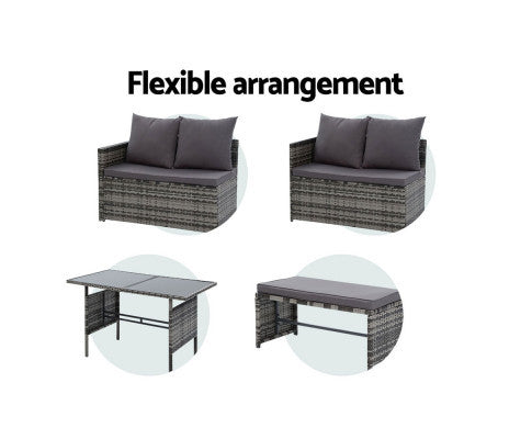 ASTERIN INDOOR/ OUTDOOR  8-SEATER SOFA DINING SETTING - MIXED GREY
