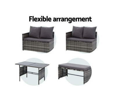 ASTERIN INDOOR/ OUTDOOR  8-SEATER SOFA DINING SETTING - MIXED GREY