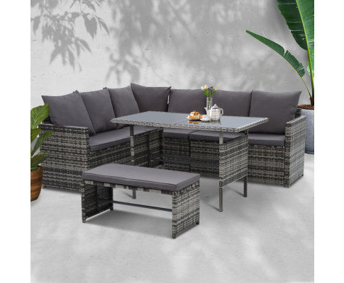 ASTERIN INDOOR/ OUTDOOR  8-SEATER SOFA DINING SETTING - MIXED GREY