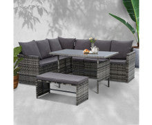 ASTERIN INDOOR/ OUTDOOR  8-SEATER SOFA DINING SETTING - MIXED GREY