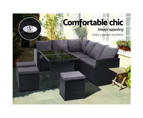 ASTERIN INDOOR/ OUTDOOR  9-SEATER SOFA DINING SETTING - BLACK