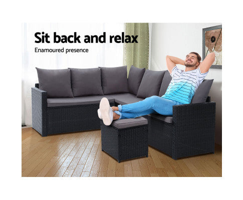 ASTERIN INDOOR/ OUTDOOR  9-SEATER SOFA DINING SETTING - BLACK