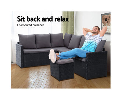 ASTERIN INDOOR/ OUTDOOR  9-SEATER SOFA DINING SETTING - BLACK