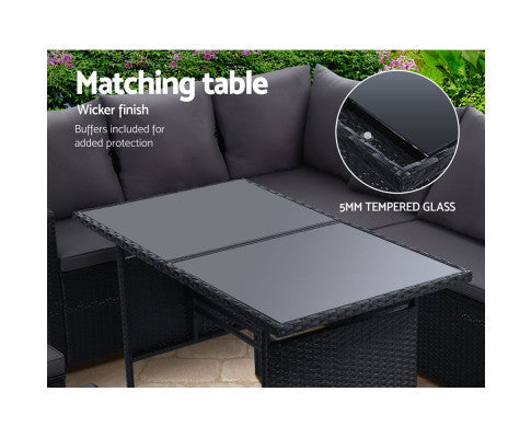ASTERIN INDOOR/ OUTDOOR  9-SEATER SOFA DINING SETTING - BLACK