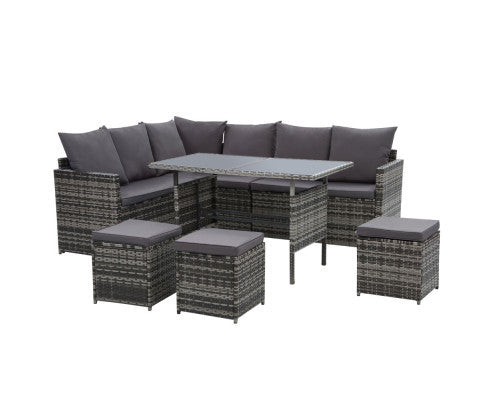 ASTERIN INDOOR/ OUTDOOR  9-SEATER SOFA DINING SETTING - MIXED GREY