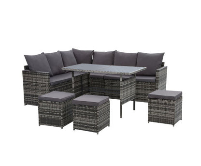 ASTERIN INDOOR/ OUTDOOR  9-SEATER SOFA DINING SETTING - MIXED GREY