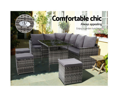 ASTERIN INDOOR/ OUTDOOR  9-SEATER SOFA DINING SETTING - MIXED GREY
