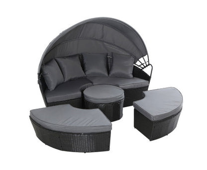 HOREBY OUTDOOR ROUND DAYBED WITH FOLDING CANOPY - BLACK