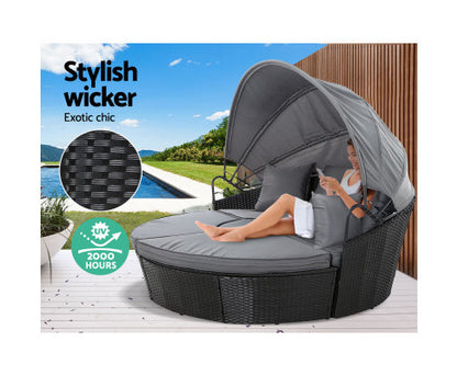 HOREBY OUTDOOR ROUND DAYBED WITH FOLDING CANOPY - BLACK