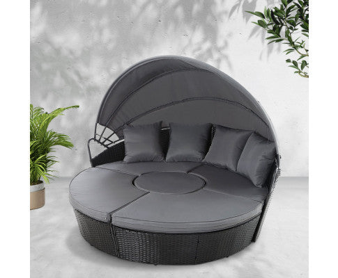 Horeby Outdoor Round Daybed With Folding Canopy - Black