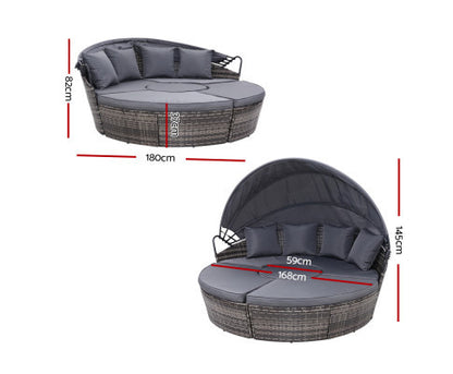 HOREBY OUTDOOR ROUND DAYBED WITH FOLDING CANOPY - GREY