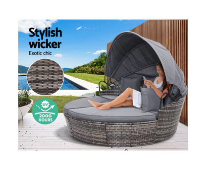 HOREBY OUTDOOR ROUND DAYBED WITH FOLDING CANOPY - GREY