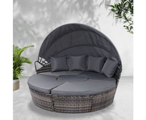 Horeby Outdoor Round Daybed With Folding Canopy - Grey