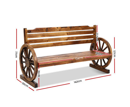 ROSHAN OUTDOOR  WOODEN 3 SEATER WAGON WHEEL BENCH - AS PICTURED