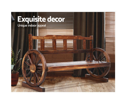 RASHID OUTDOOR  WOODEN 3 SEATER WAGON WHEEL BENCH - AS PICTURED