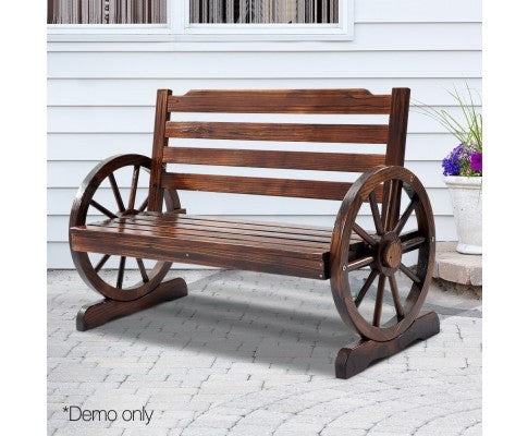 Roshan Outdoor Wooden 2 Seater Wagon Wheel Bench- Brown