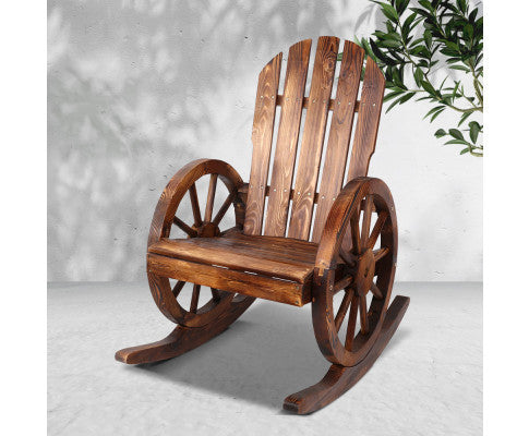 VARSHA OUTDOOR WOODEN WAGON ROCKING CHAIR - BROWN