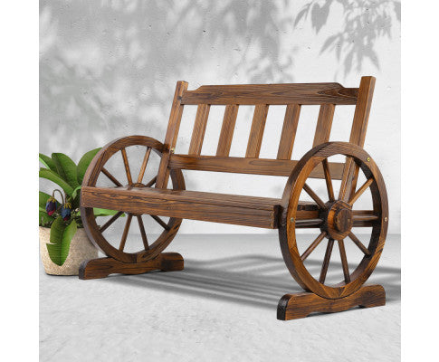 RASHID OUTDOOR  WOODEN 2 SEATER WAGON WHEEL BENCH - AS PICTURED