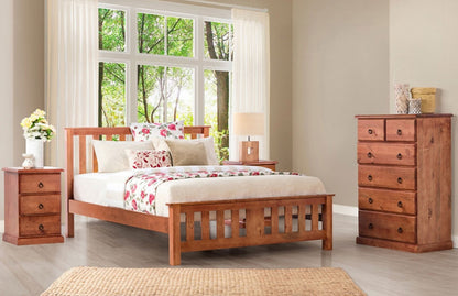 CARRINGTON KING 4 PIECE TALLBOY BEDROOM SUITE WITH STANDARD CASE GOODS - GOLDEN OAK