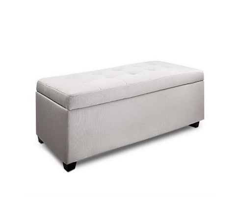 ATASHA LARGE FABRIC OTTOMAN STORAGE BOX - 370(H) x 970(W) x 415(D) - BEIGE