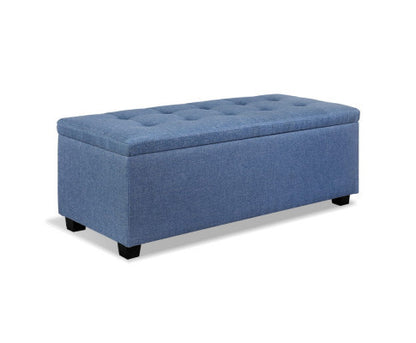 PREMIUM UPHOLSTERED FABRIC STORAGE OTTOMAN - 370(H) X 970(W) - BLUE