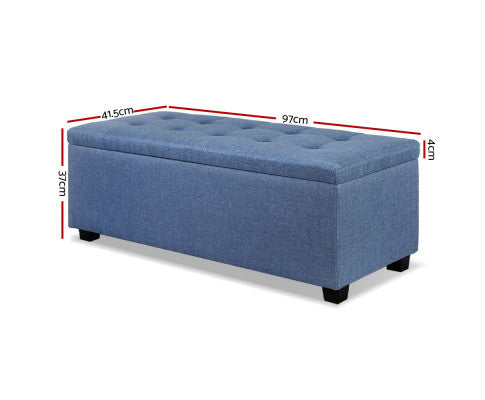 PREMIUM UPHOLSTERED FABRIC STORAGE OTTOMAN - 370(H) X 970(W) - BLUE