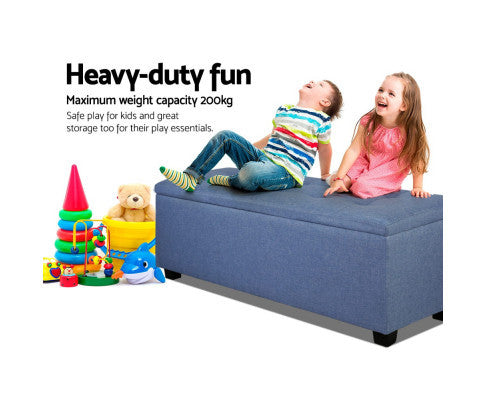 PREMIUM UPHOLSTERED FABRIC STORAGE OTTOMAN - 370(H) X 970(W) - BLUE