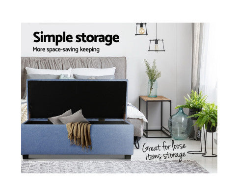 PREMIUM UPHOLSTERED FABRIC STORAGE OTTOMAN - 370(H) X 970(W) - BLUE