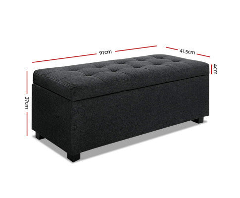 PREMIUM  UPHOLSTERED FABRIC STORAGE  OTTOMAN - 370(H) X 970(W) - CHARCOAL