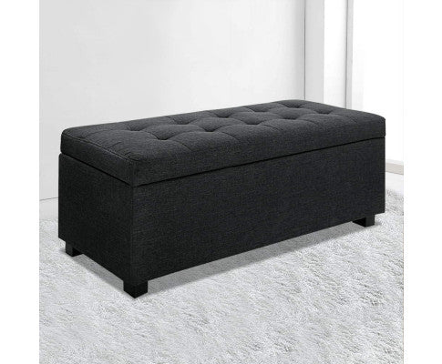 PREMIUM  UPHOLSTERED FABRIC STORAGE  OTTOMAN - 370(H) X 970(W) - CHARCOAL