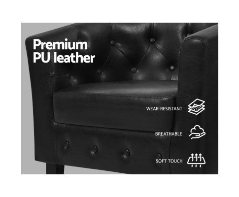 ABBIE FABRIC LOUNGE ARMCHAIR  WITH OTTOAMN - BLACK