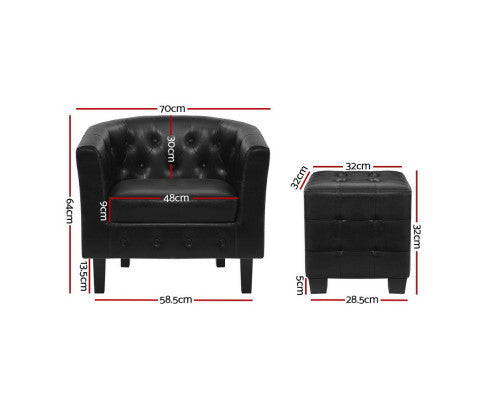 ABBIE FABRIC LOUNGE ARMCHAIR  WITH OTTOAMN - BLACK